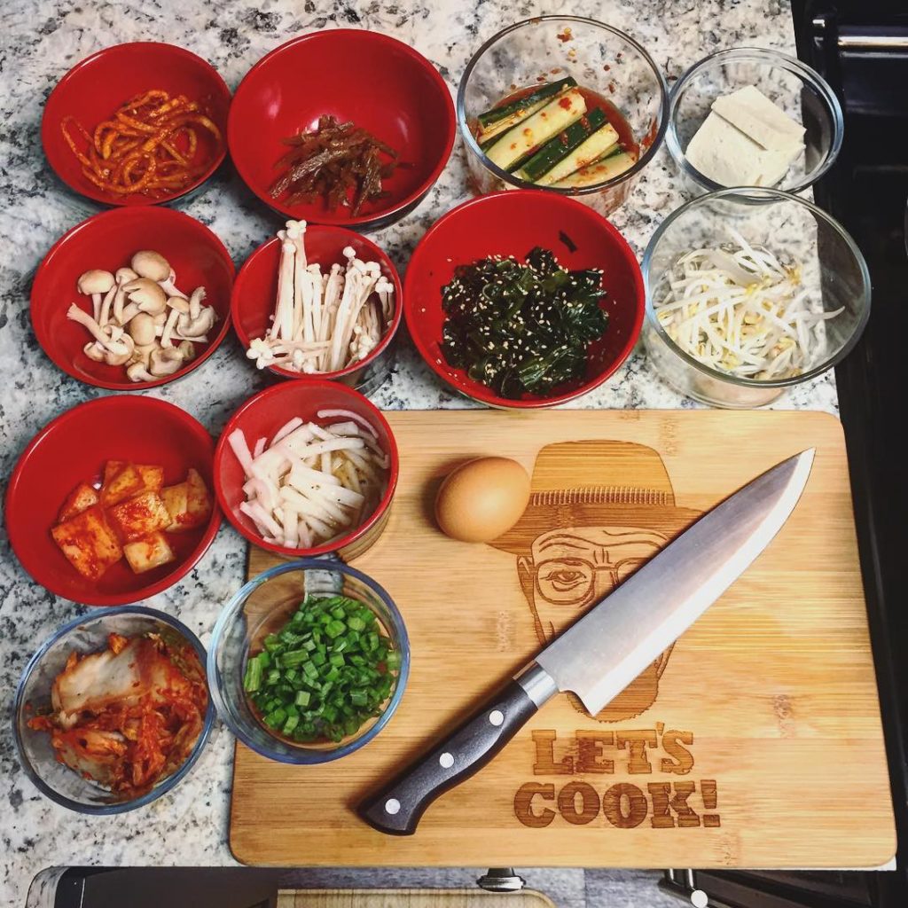 Josh meticulously preparing some Bibimbap.